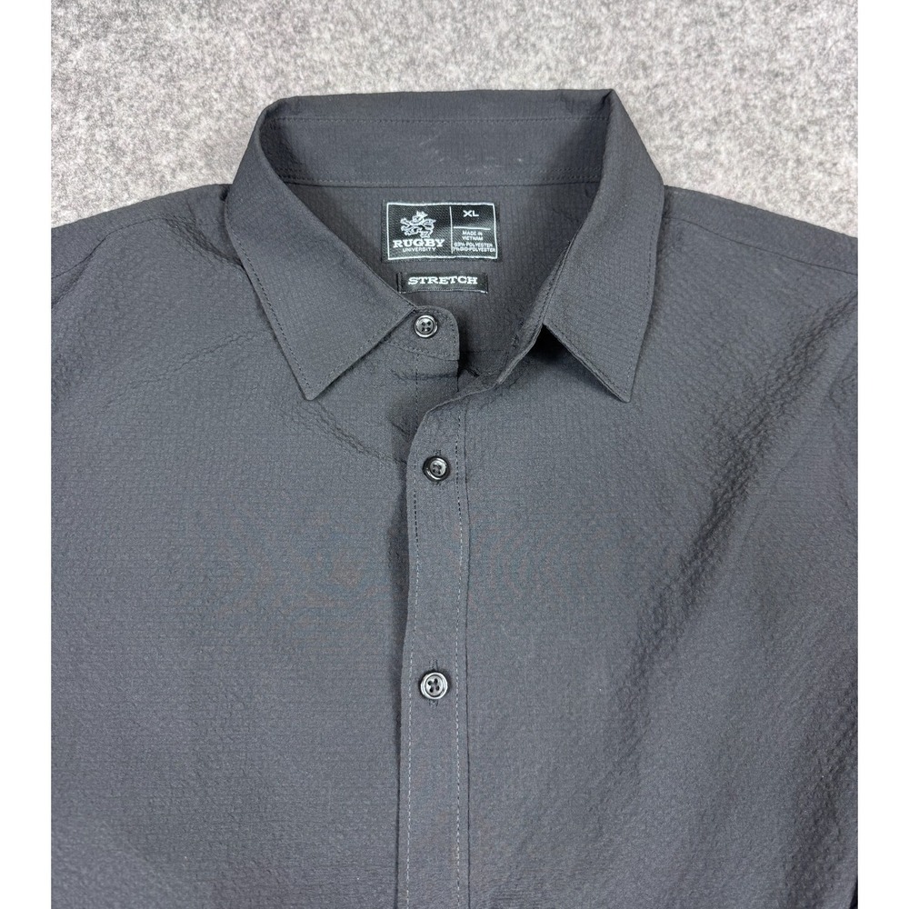 Rugby University Shirt Men's XL Black Seersucker Stretch Button Up Coastal